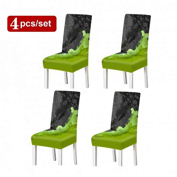 TEMU Sada 2/4/6 ks luxusních potahů na židle s moderním černo-zeleným patchworkovým designem. Tyto elastické potahy na židle jsou vhodné pro jídelní