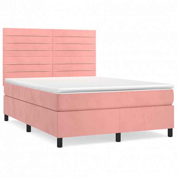 vidaXL Box spring postel s matrací růžová 140x190 cm samet