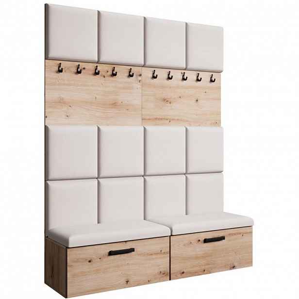Beautysofa PŘEDSÍŇOVÁ sestava Margaret I+I 162/203/43 s čalouněnými panely a botníkem, dub artisan