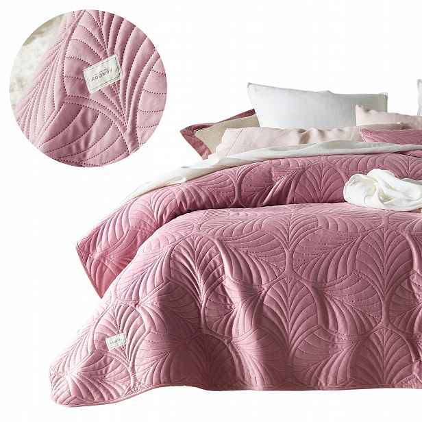 ROOM99 Přehoz na postel 240x260 růžový indická sametová prošívaná pohovka Feel