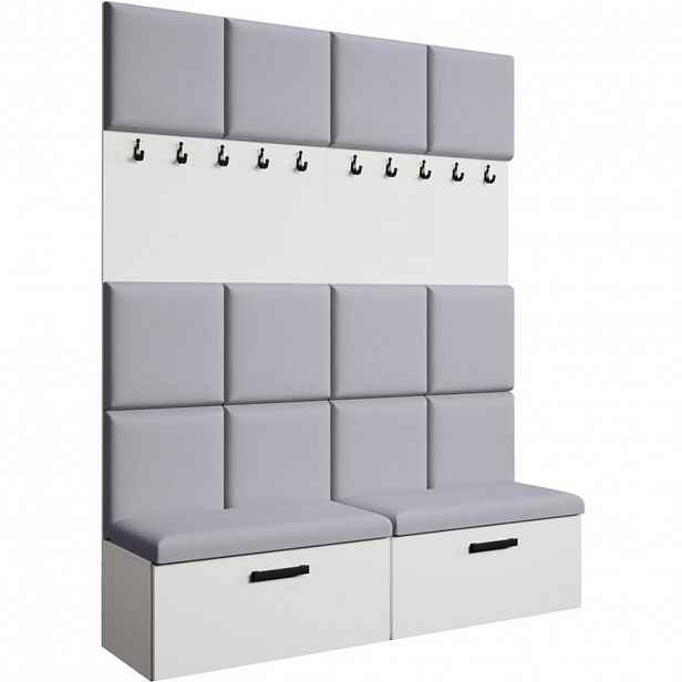 Beautysofa PŘEDSÍŇOVÁ sestava Margaret I+I 162/203/43 s čalouněnými panely a botníkem, bílá