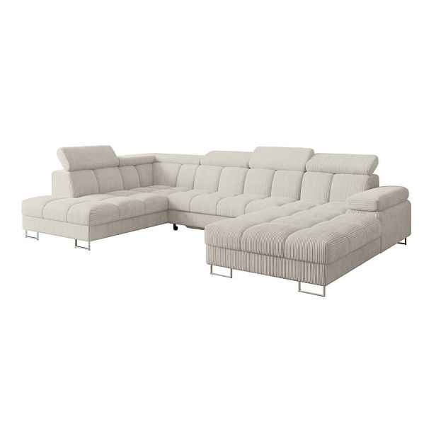 ALTDECOR SEDACÍ SOUPRAVA s funkcí spaní a úložným prostorem, otoman vlevo COMA U 345x203x79 krémová manšestr