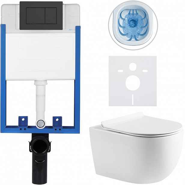 Kompletní WC set Profi/Felci - bílá lesklá - WC tlačítko Classic/Černá matná - pro zazdění - 52,5x36 cm