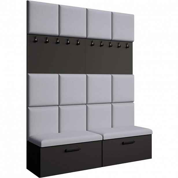 Beautysofa PŘEDSÍŇOVÁ sestava Margaret I+I 162/203/43 s čalouněnými panely a botníkem, černá