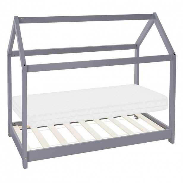 ML-DESIGN DĚTSKÁ POSTÝLKA se stříškou a matrací 70x140 cm světle šedá