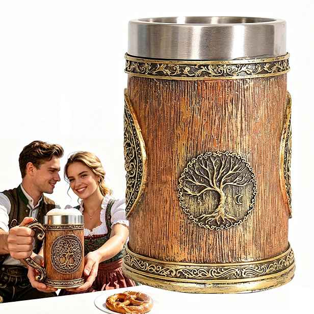 Pivní Sklenice Strom života 500 ml, keltský motiv, dárek pro muže, nerezová vložka