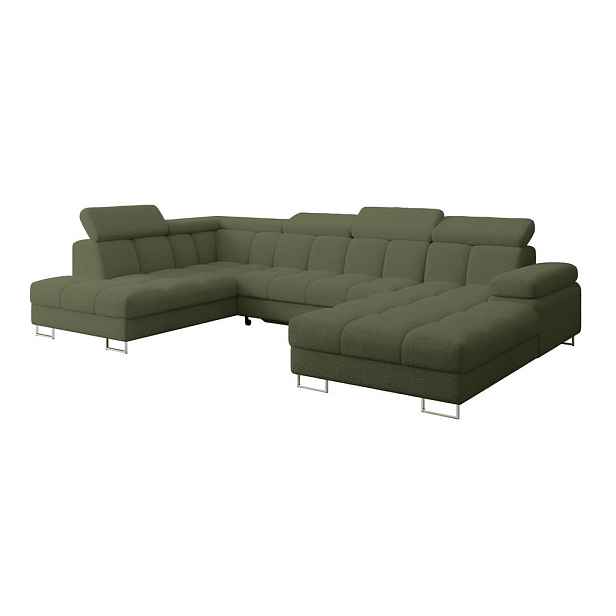 ALTDECOR SEDACÍ SOUPRAVA s funkcí spaní a úložným prostorem, otoman vlevo COMA U 345x203x79 zelená buklé