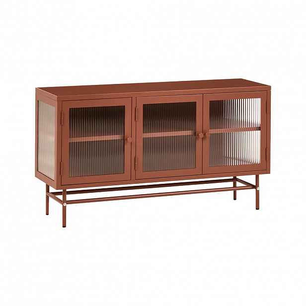Beliani SIDEBOARD se skleněnými dveřmi Kov 115 cm Zlatohnědý Devon