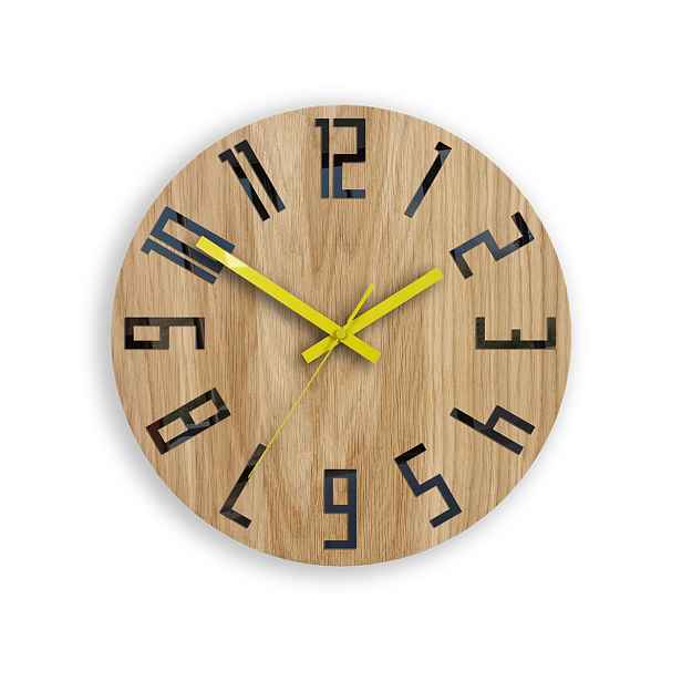 Dřevěné hodiny Dub Slim_Wood_Yellow ModernClock