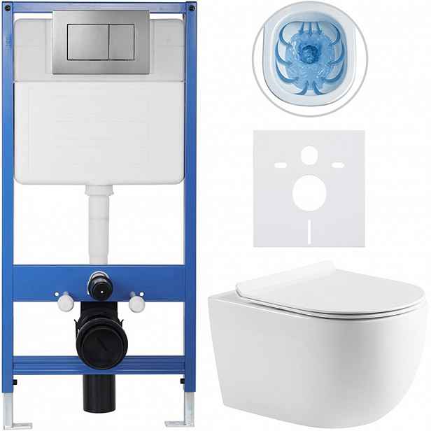 Kompletní WC set Profi/Felci - bílá lesklá - WC tlačítko Classic/Tmavě šedá - předstěnová instalace - 52,5x36 cm