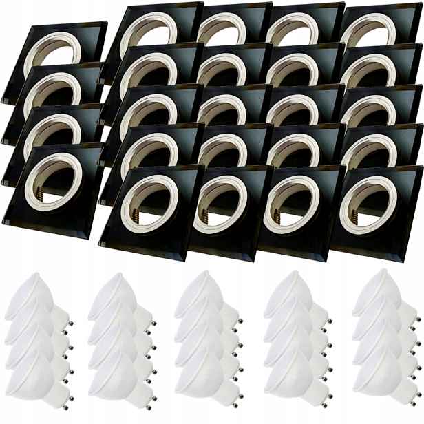 24x Černá Skleněná Stropní Lampa Čtverec Objímka Led Žárovky 7W