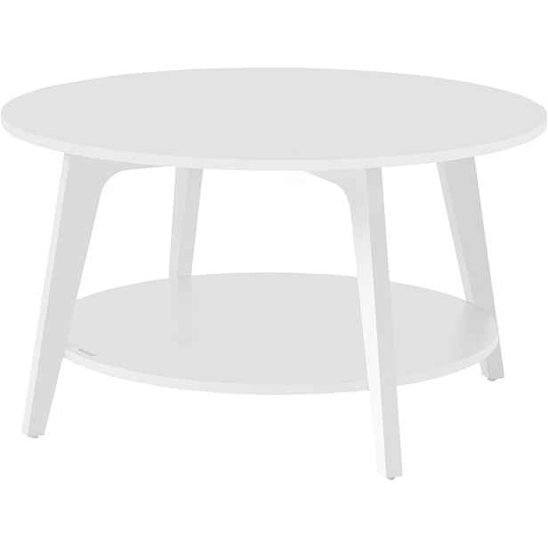 Kávový stolek kulatý s policí 80 cm, bílá, skandinávský design, lavice do obývacího pokoje