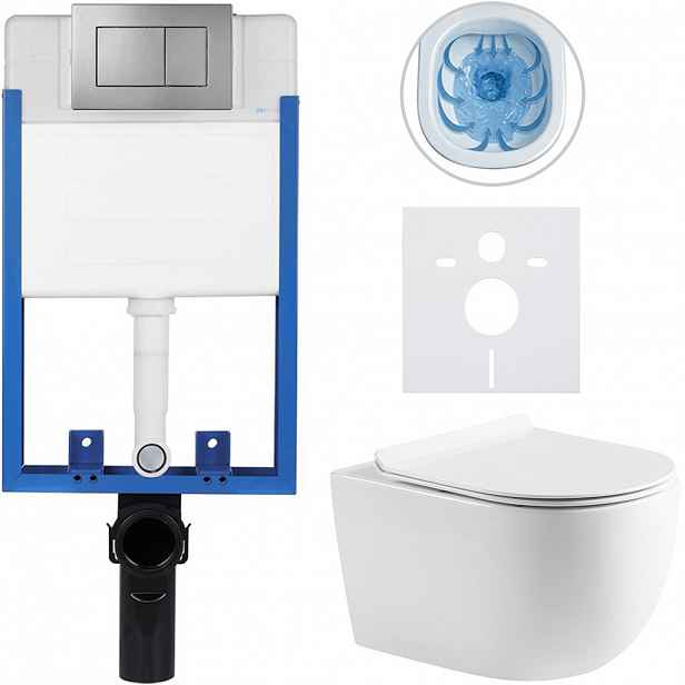 Kompletní WC set Profi/Felci - bílá lesklá - WC tlačítko Classic/Tmavě šedá - pro zazdění - 52,5x36 cm