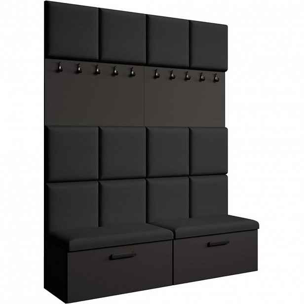 Beautysofa PŘEDSÍŇOVÁ sestava Margaret I+I 162/203/43 s čalouněnými panely a botníkem, černá