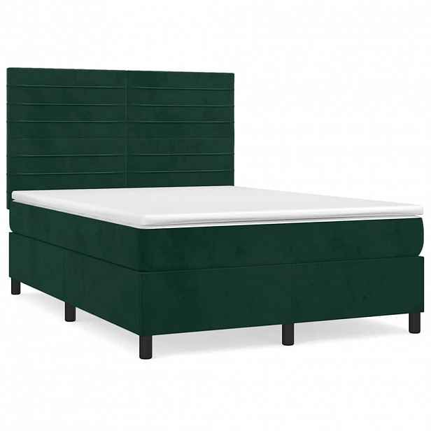vidaXL Box spring postel s matrací tmavě zelená 140x200 cm samet