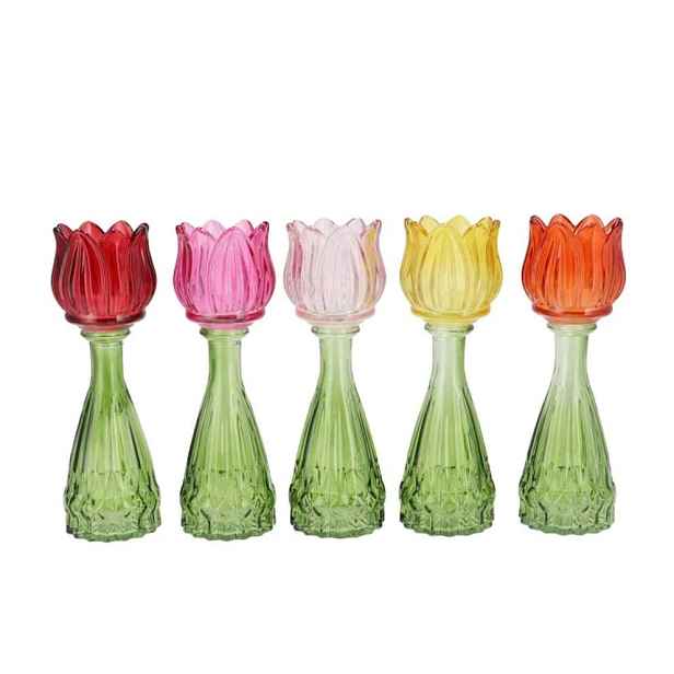 5ks barevný mix skleněný svícen/ váza tulipán Love Tulip - Ø 7*18 cm daan kromhout