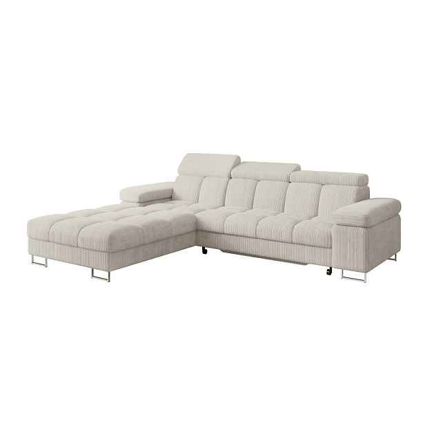 ALTDECOR ROHOVÁ SEDAČKA s funkcí spaní, otoman vlevo COMA L 271x203x79 krémová manšestr