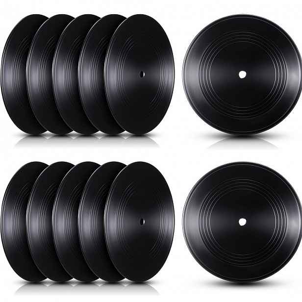 TEMU 12 moderních černých plastových vinylových desek - 17,78 cm prázdné simulované estetickou dekoraci stěn, opakovaně použitelné dekorace do