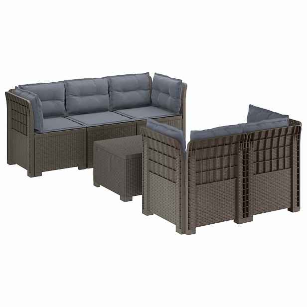 vidaXL 5-místné Zahradní Sofa s Polštáři ve Vzhledu Ratan PP