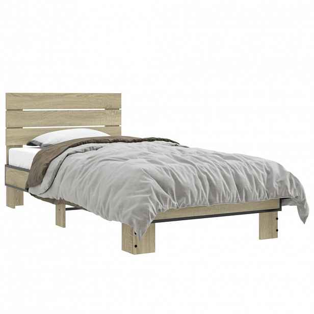 vidaXL Rám postele dub sonoma 90 x 190 cm kompozitní dřevo a kov