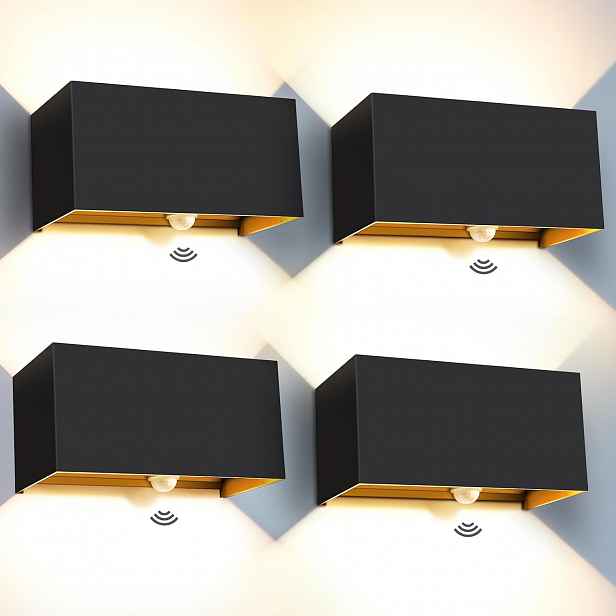 Led venkovní nástěnné svítidlo 4 ks, fasádní lampa s pohybovým senzorem IP65