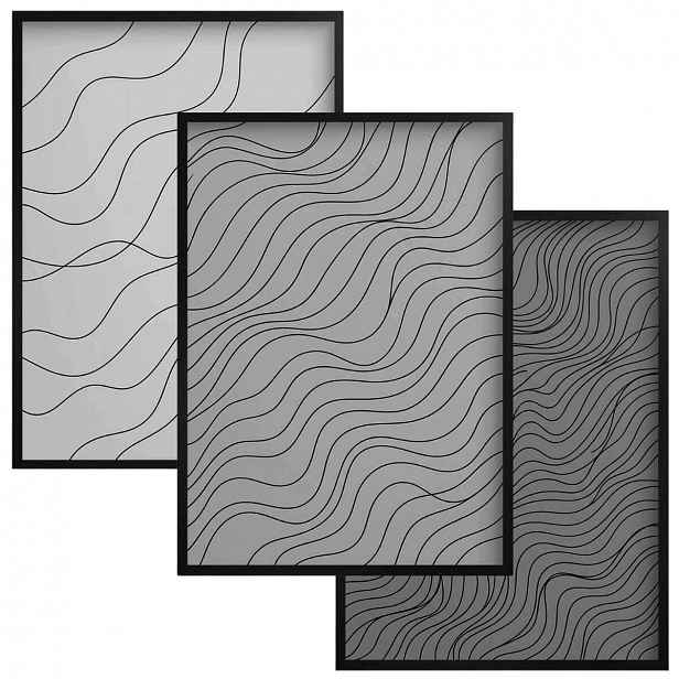 Moderní obrazy do kanceláře Plakáty Line Art Abstrakce Šedé linie Vlny