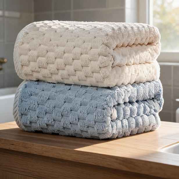 TEMU 2ks 70x140cm Super Měkký Oblačný Sametový Ručník do Koupelny, Diamantový Kostkovaný Design, Vysoce Savý Vaflový Úplet Sprchový Ručník, Nadýchaná