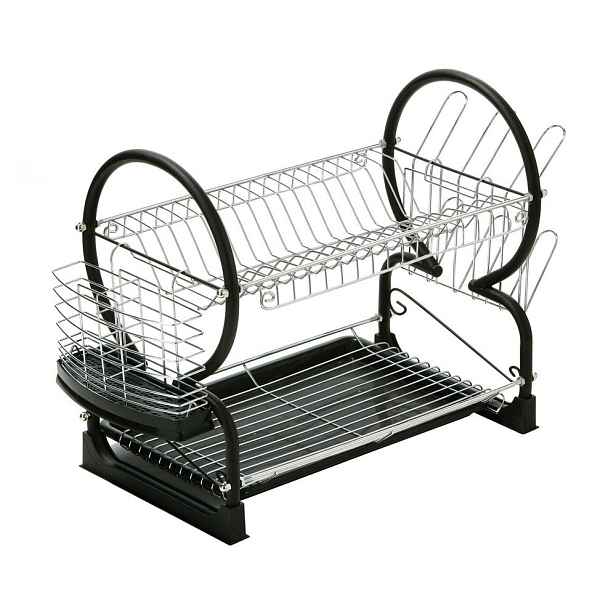 Černý dvoupatrový odkapávač z nerezové oceli 56x25 cm Laurie – Premier Housewares