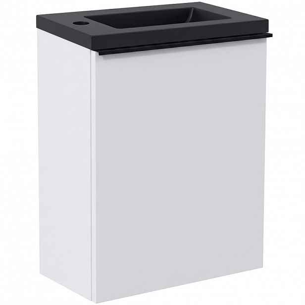 Umyvadlová skříňka pro WC Zola - bílá matná + umyvadlo z lit. mramoru - černá matná - 40x55x23,5 cm