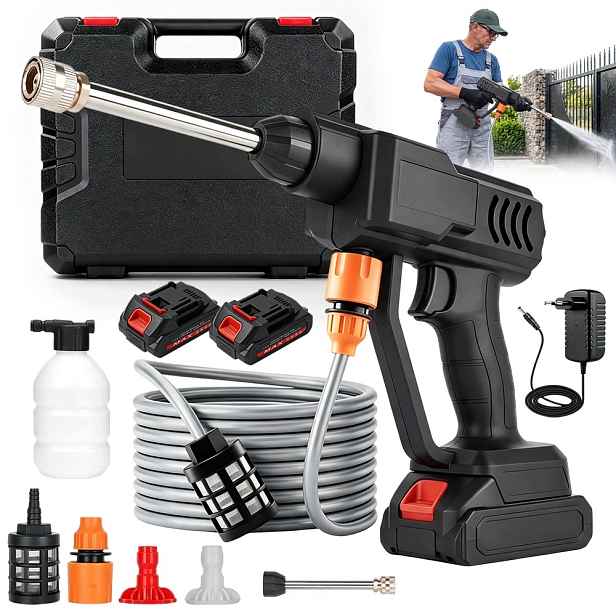 Akumulátorová Tlaková Myčka 2X Aku 21V Pěnovačka 1500W Kufr 5M Hadice