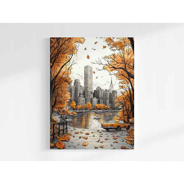 Plakát New York Manhattan Central Park Taxi Podzim 75x100