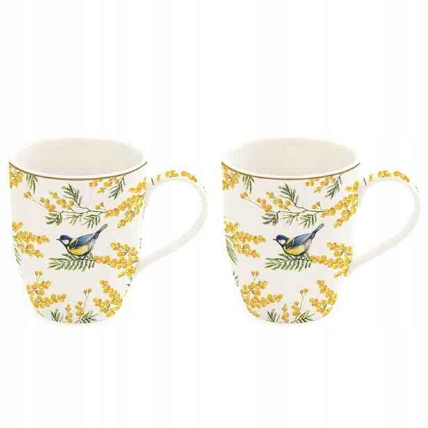 Porcelánové Hrnečky x 2 Ks Hrnek Sikorka a květy mimiózy