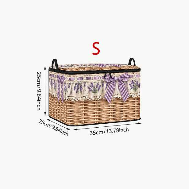 TEMU Úložný box—Dekorace s levandulovou kyticí a kostkovanou mašlí, vintage krajkovým lemem, měkká fialovo-bílá barevná , pastoralní svěží styl,