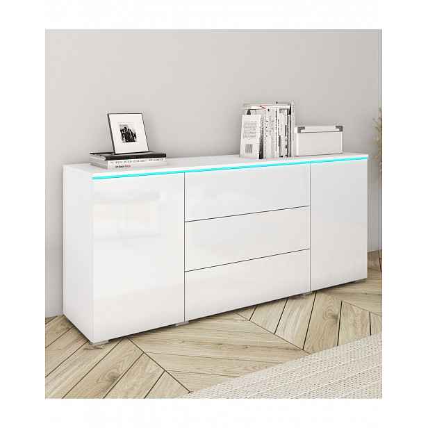 Komoda s LED osvětlením Vera bílý lesk, 150 cm