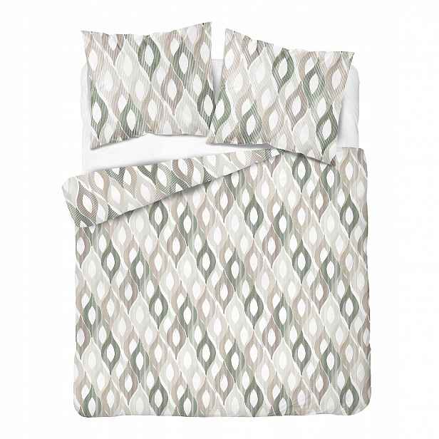Povlečení flanelové 160x200 bílá zelená béžová, geometrické slzy