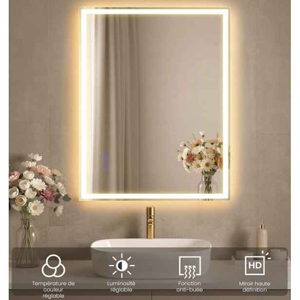 Zrcadlo Songmics Led závěsné 60,7 x 2,4 x 80,7 cm bílé, pevné