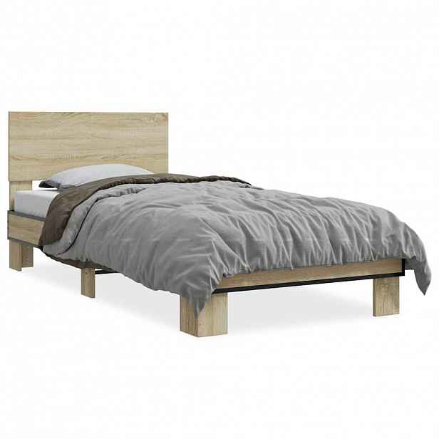 vidaXL Rám postele dub sonoma 75 x 190 cm kompozitní dřevo a kov