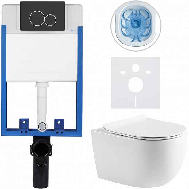 Kompletní WC set Profi/Felci - bílá lesklá - WC tlačítko Duo/Černá matná - pro zazdění - 52,5x36 cm