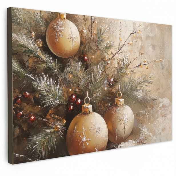 MuchoWow OBRAZ NA PLÁTNĚ Vánoce - ozdoby - béžové - zlaté 30x20 cm