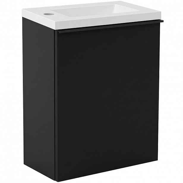 Umyvadlová skříňka pro WC Zola - černá matná + umyvadlo z lit. mramoru - bílá matná - 40x55x23,5 cm