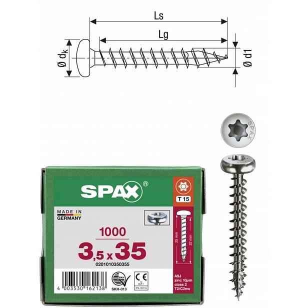Univerzální šroub do dřeva spax 3,5 x 35 mm Wirox Hb Tx 1000 ks