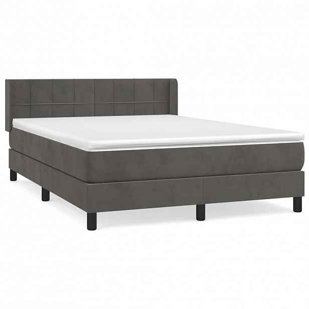 vidaXL Box spring postel s matrací tmavě šedá 140x200 cm samet