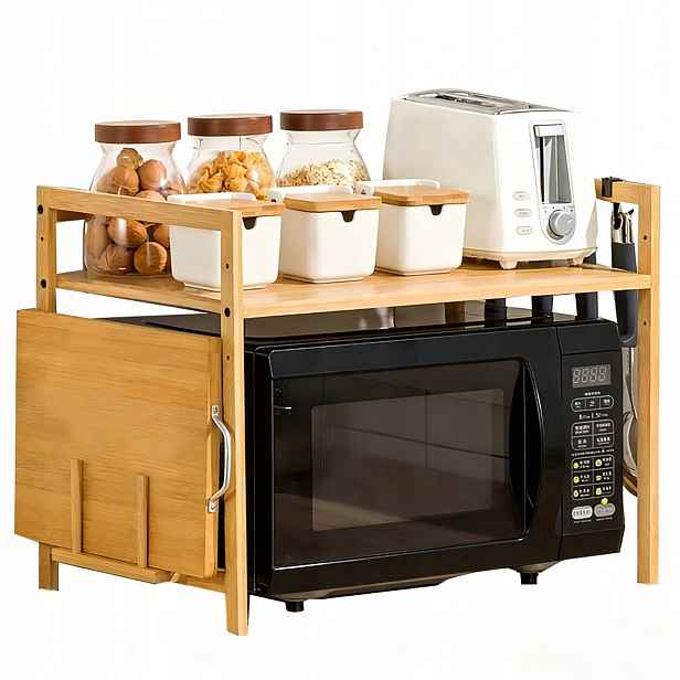 Polička Na Mikrovlnku Kuchyňský stojan Bambusový dřevěný regál na koření