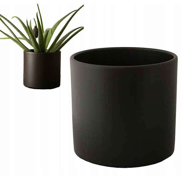 Keramický Květináč Velký černý kulatý květináč s krytem 23 cm