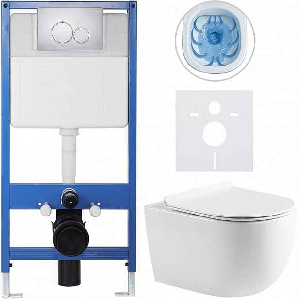Kompletní WC set Profi/Felci - bílá lesklá - WC tlačítko Duo/Chrom - předstěnová instalace - 52,5x36 cm