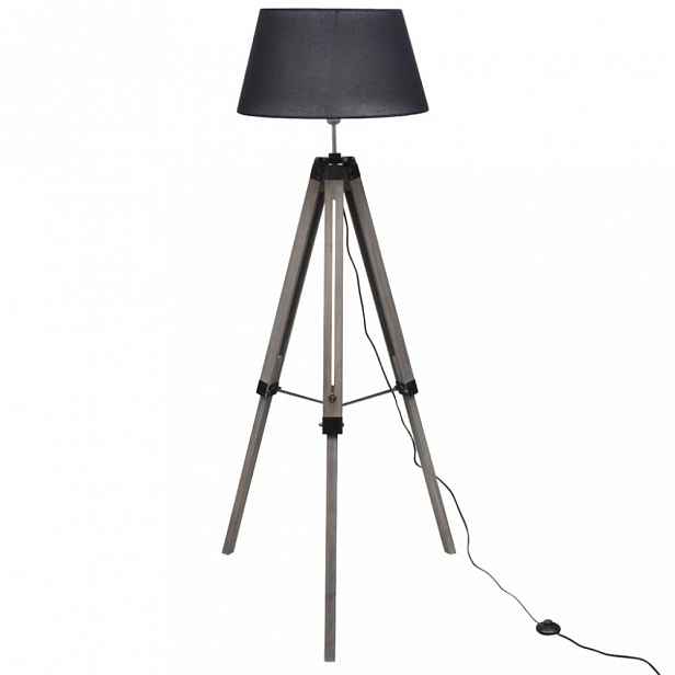 Stojací lampa látka / dřevo Dekorhome Černá