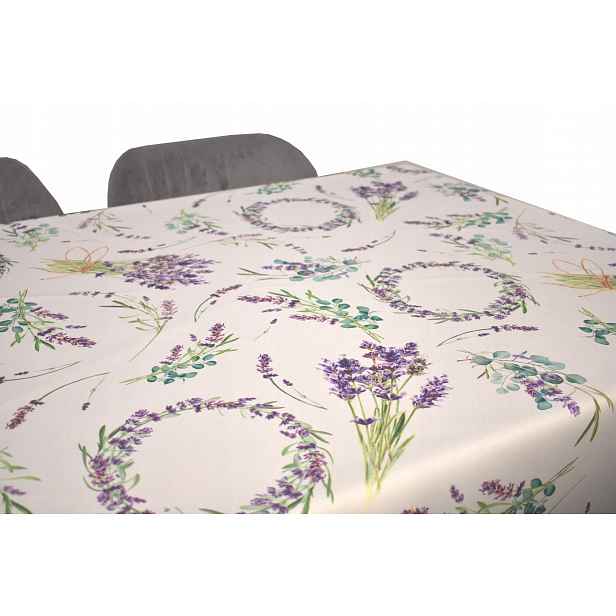Ubrus Odolný Proti Skvrnám 120 X 220 CM Bílá Fialová Levandule Zahrada Obývací Pokoj Jaro Léto