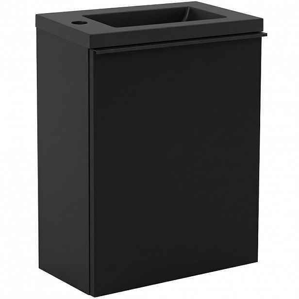 Umyvadlová skříňka pro WC Zola - černá matná + umyvadlo z lit. mramoru - černá matná - 40x55x23,5 cm