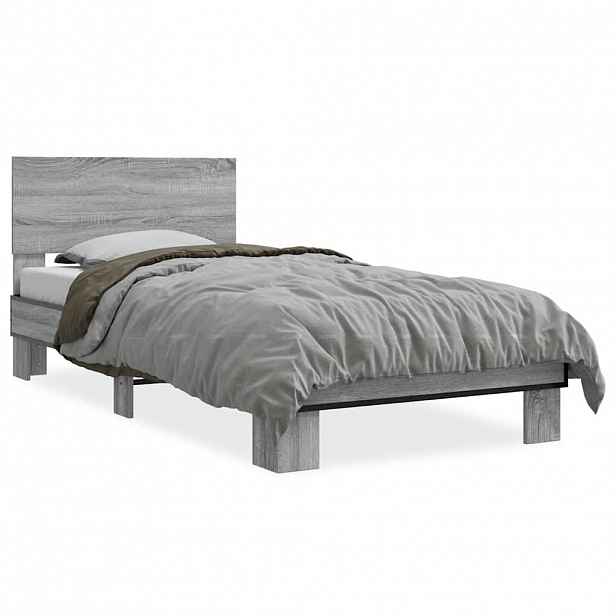 vidaXL Rám postele šedý sonoma 75 x 190 cm kompozitní dřevo a kov