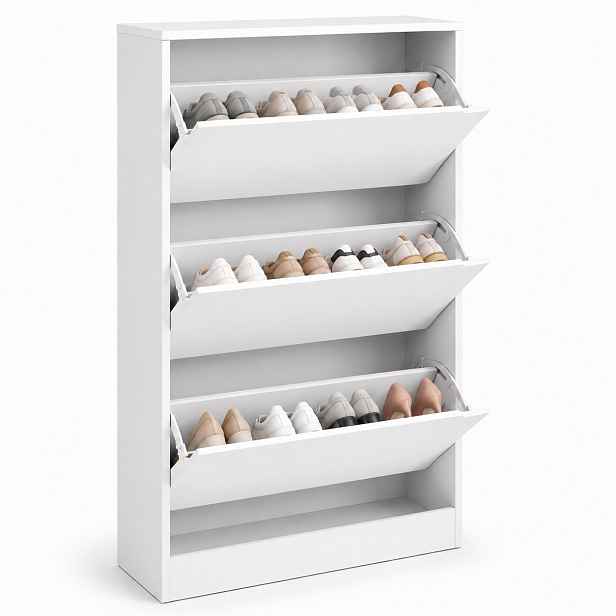 Botník Úzká Skříňka Bílá Do Předsíně 3 Dveře 120x22x83 CM Loft